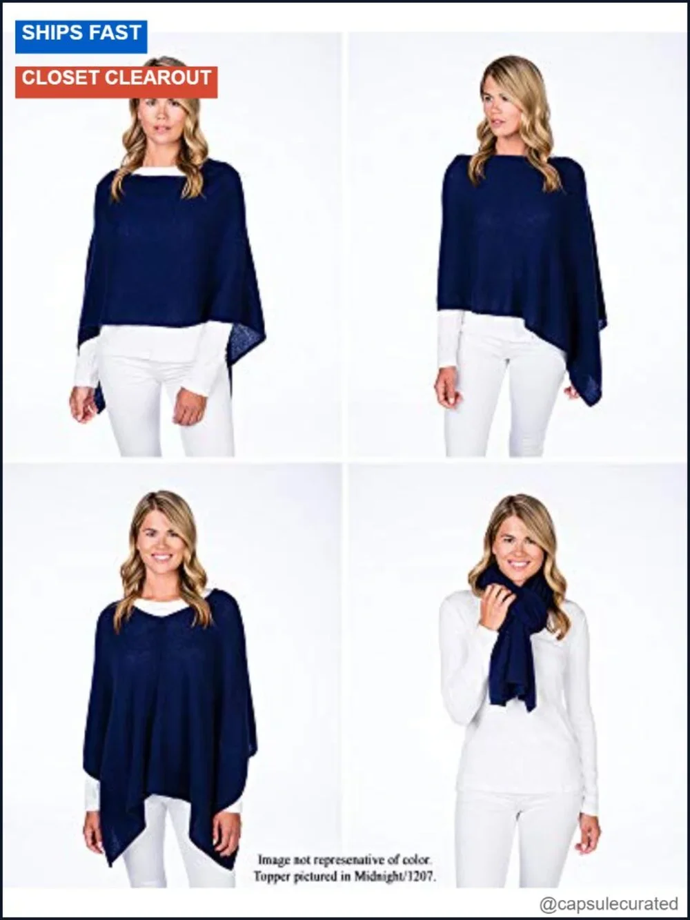 100% Cashmere Dress Topper Poncho Wrap Cape Shawl